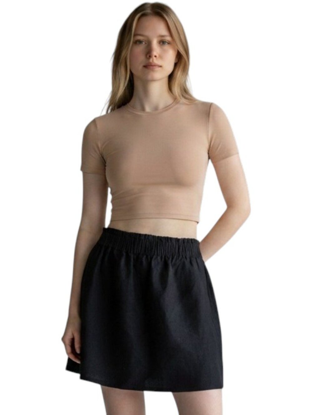 J Crew Factory Linen Sidewalk Mini Skirt 41575 Elastic Waist Black Size 4 Lined